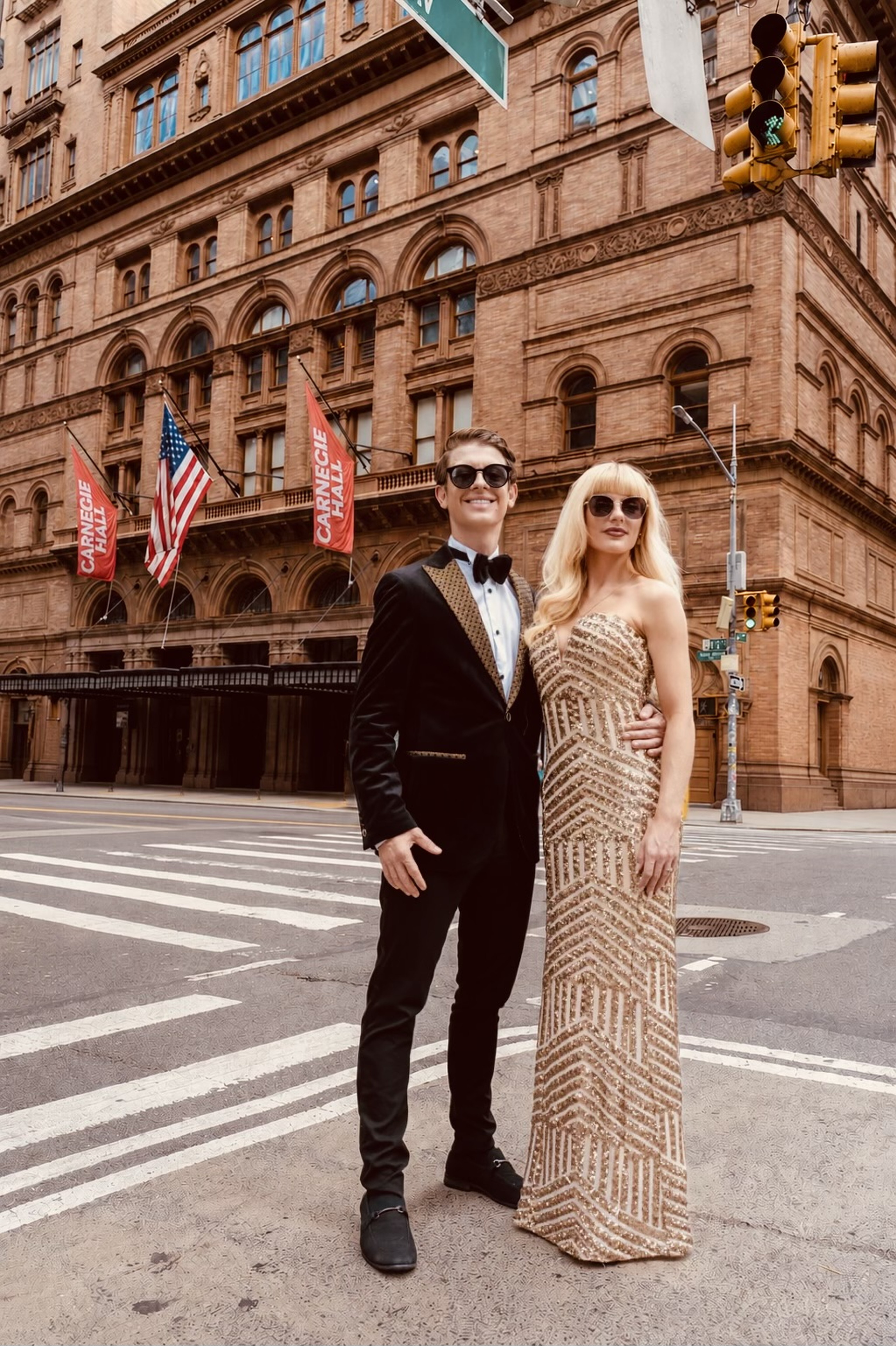 The Conjurors in evening dress outside Carnegie Hall, New York